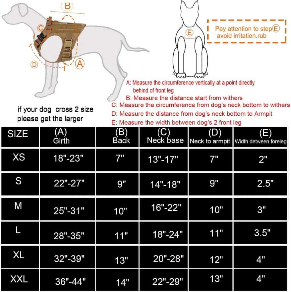 Icefang Tactical Harness Sizing Chart